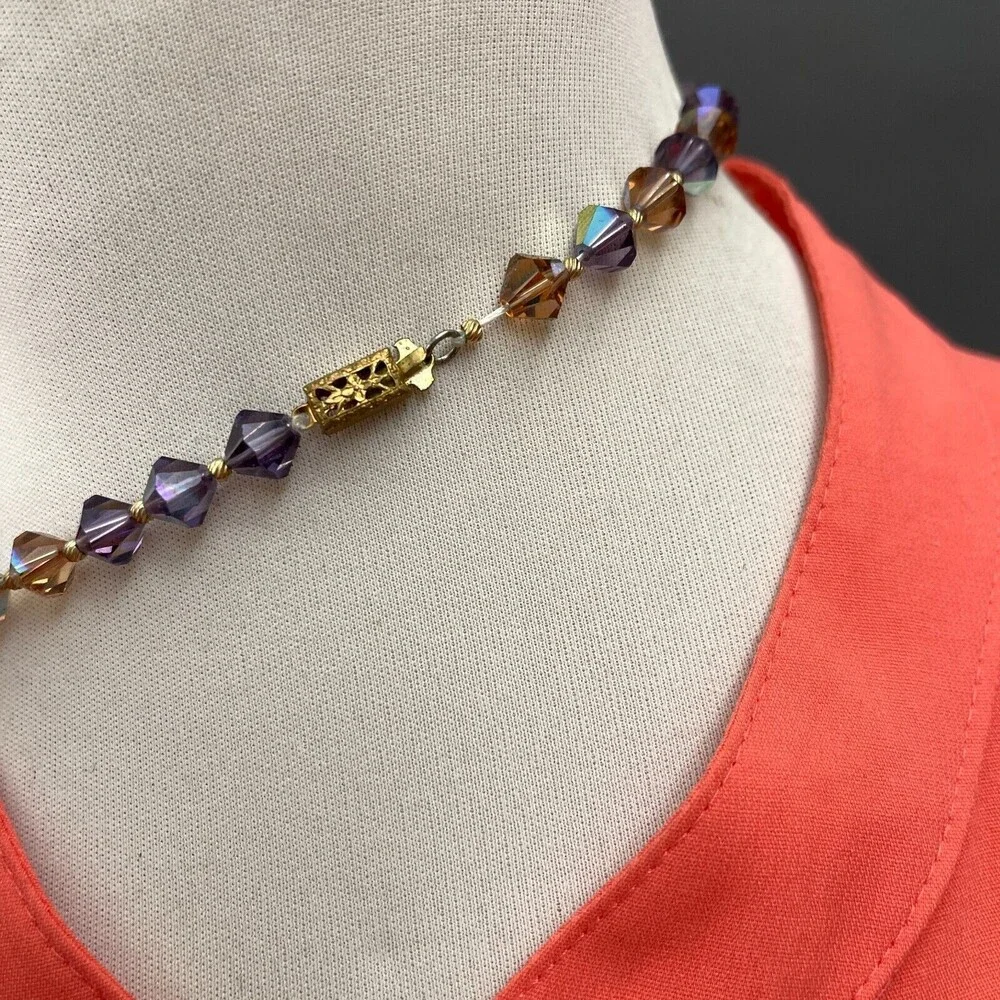 Purple Brown Gold-tone Glass Beads Beaded Women's Fashion Necklace‎